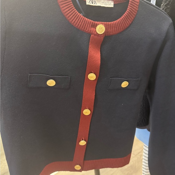 Zara Jackets & Blazers - Zara Black and Red Knit Cardigan and matching skirt with Gold Accents